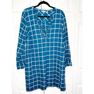 Draper James Blue White Printed Long Sleeve Ruffle Mini Dress Women's Size 14